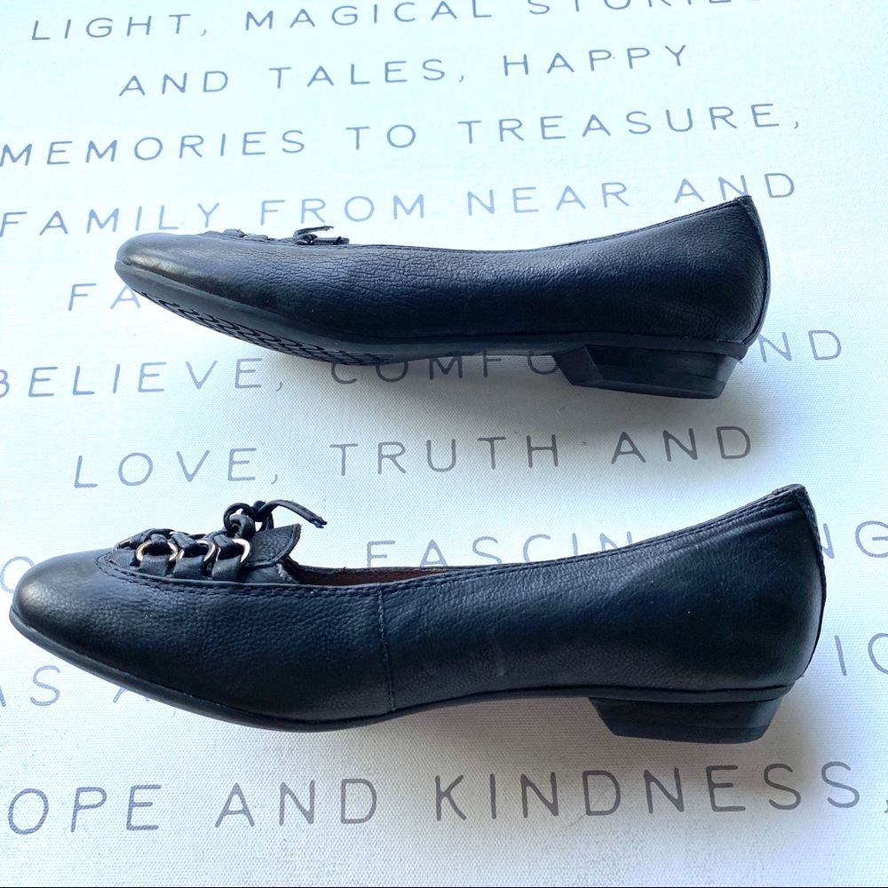 GEOX RESPIRA Black flats lace front shoes slip on leather women’s low heels 6.5 - Picture 5 of 7